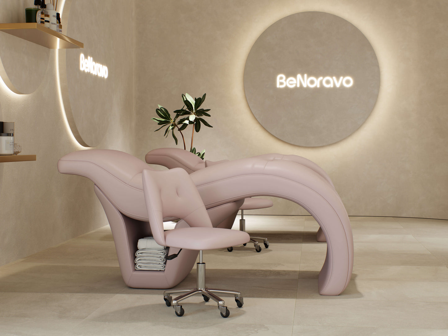 BeNoravo Curved Ergonomic Beauty Bed & Salon Stool Set