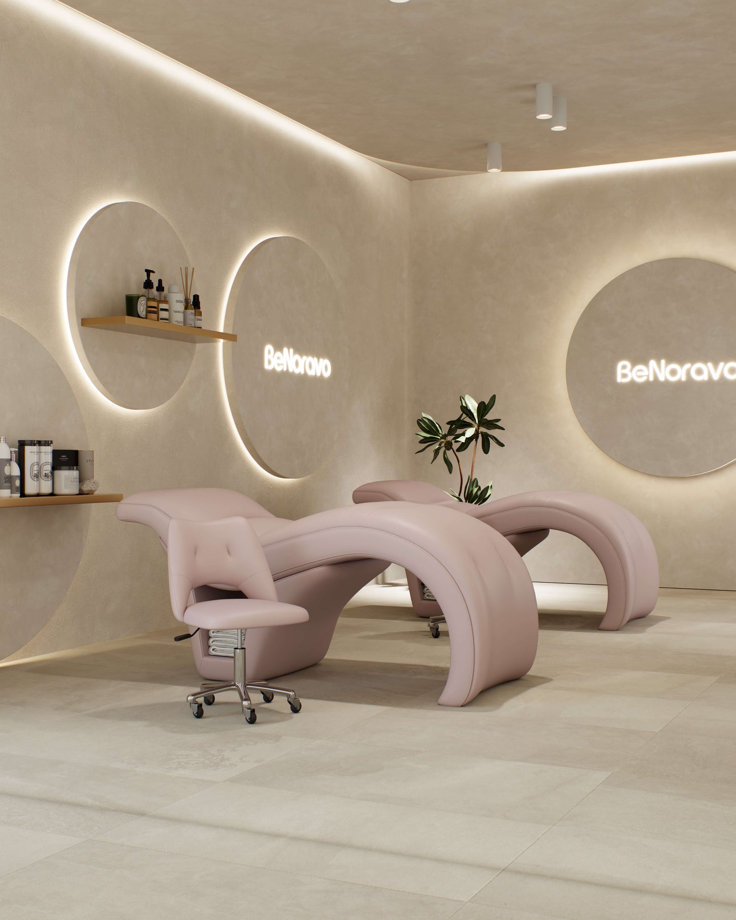 BeNoravo Curved Ergonomic Beauty Bed & Salon Stool Set
