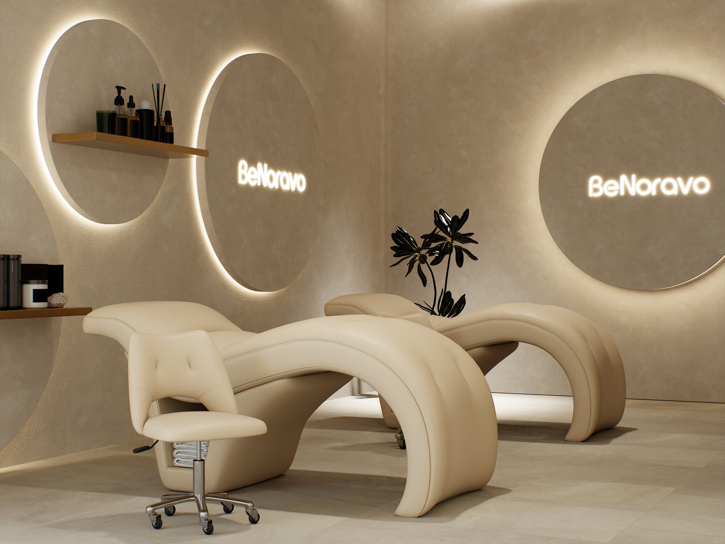 BeNoravo Curved Ergonomic Beauty Bed & Salon Stool Set